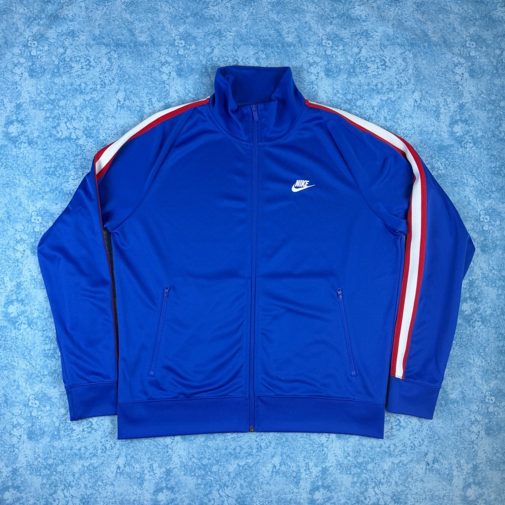 Nike Mens Track Jacket Royal Blue Red White Stripe Full Zip Large AR2244-480
